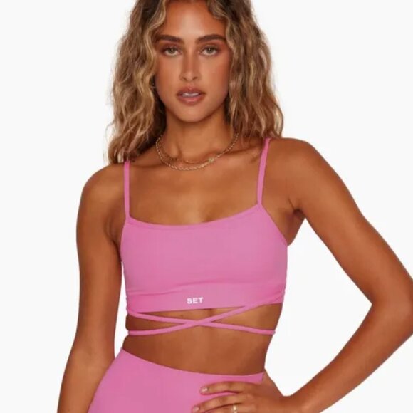 SET Active Sportbody Cross Tie Sports Bra Pucker Ping Size Medium - Picture 1 of 4